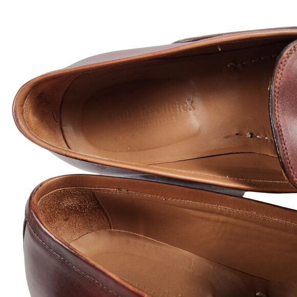 Paul Fredrick Italy Men's 9 Burnished Brown Leather Dress Shoes Venetian Loafers - Picture 5 of 13